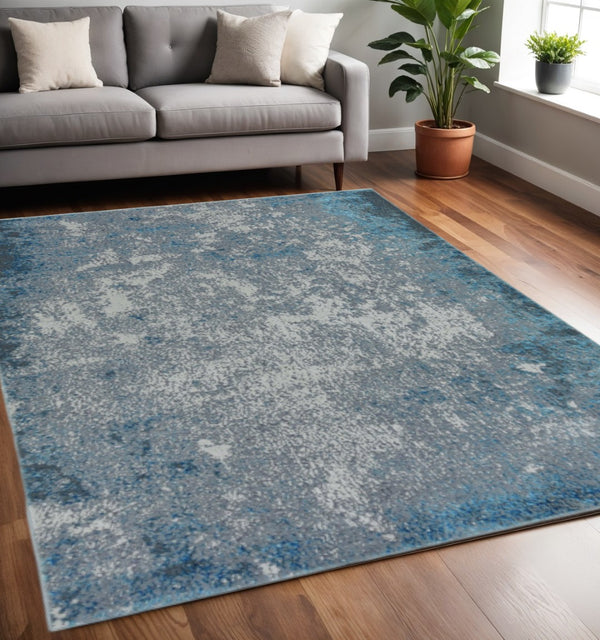 HomeRoots 3'' Blue and Silver Abstract Area Rug - Modern Design for Living Rooms, Bedrooms, and More! 5' X 8' 375043