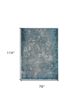 HomeRoots 3'' Blue and Silver Abstract Area Rug - Modern Design for Living Rooms, Bedrooms, and More! 7' X 10' 375044