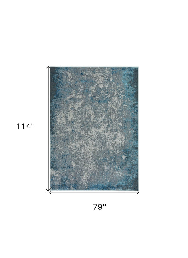 HomeRoots 3'' Blue and Silver Abstract Area Rug - Modern Design for Living Rooms, Bedrooms, and More! 7' X 10' 375044