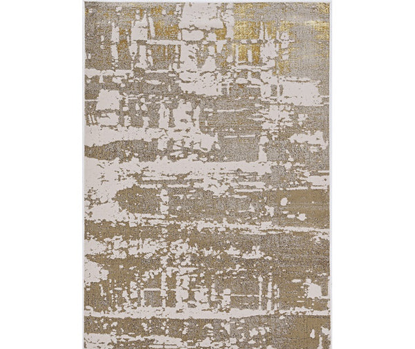 Homeroots 3' X 5' Ivory Or Gold Abstract Area Rug  Polypropylene 375047
