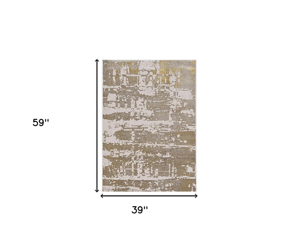 Homeroots 3' X 5' Ivory Or Gold Abstract Area Rug  Polypropylene 375047