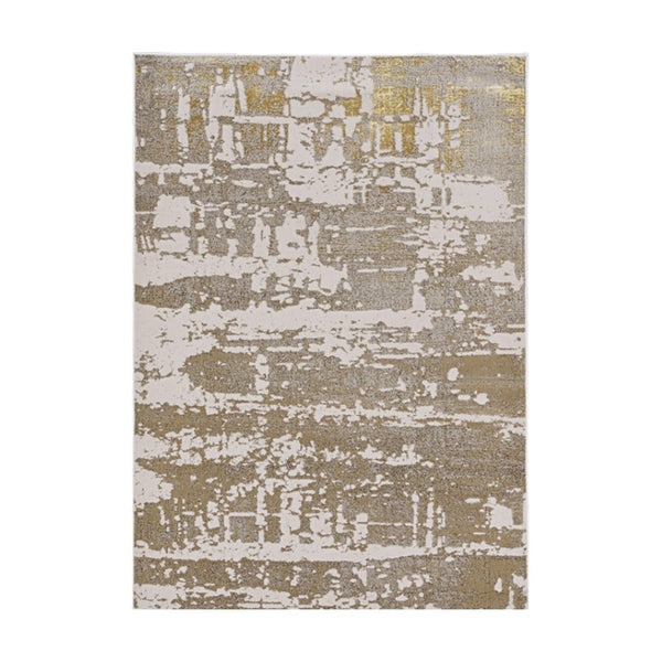HomeRoots 3' Ivory Taupe and Gold Abstract Area Rug - Elegant, Durable Design for Modern Homes and Spaces 3' X 5' 375047