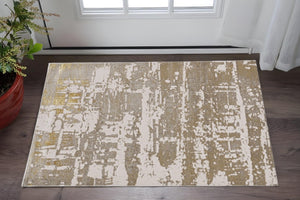 HomeRoots 3' Ivory Taupe and Gold Abstract Area Rug - Elegant, Durable Design for Modern Homes and Spaces 3' X 5' 375047