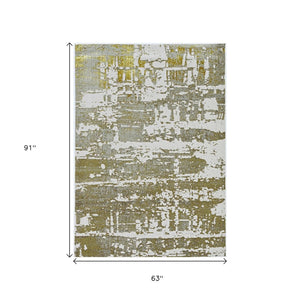 HomeRoots 5' Elegant Ivory and Gold Abstract Area Rug - Durable, Stain-Resistant Design for Modern Homes 5' X 8' 375048