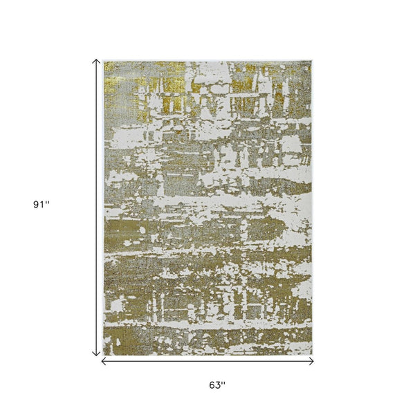 HomeRoots 5' Elegant Ivory and Gold Abstract Area Rug - Durable, Stain-Resistant Design for Modern Homes 5' X 8' 375048