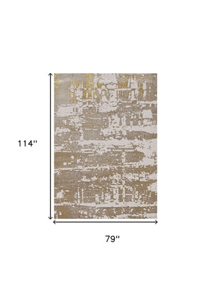 Homeroots 7' X 10' Ivory Gold Machine Woven Abstract Indoor Area Rug  Polypropylene 375049