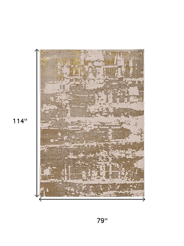 HomeRoots 3' Ivory Taupe and Gold Abstract Area Rug - Elegant, Durable Design for Modern Homes and Spaces 7' X 10' 375049