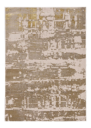 HomeRoots 3' Ivory Taupe and Gold Abstract Area Rug - Elegant, Durable Design for Modern Homes and Spaces 7' X 10' 375049