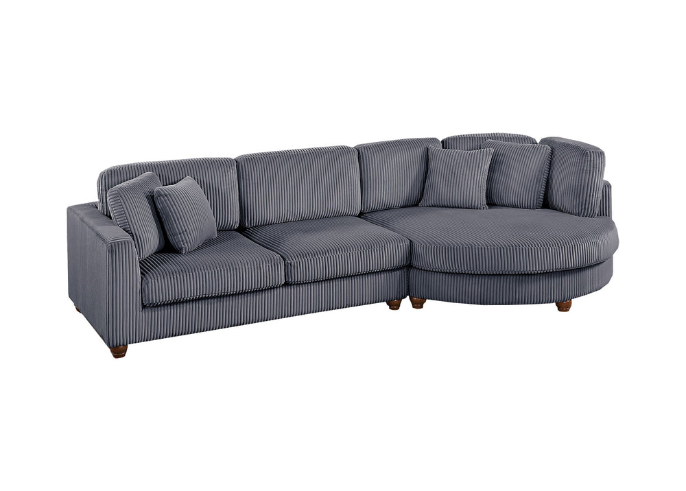 English Elm Contemporary 3pc Sectional Set with USB Charging, Corduroy Upholstery, Storage Ottoman & Pillows Dark Gray 69 L x 40 W x 23 H B011S01282