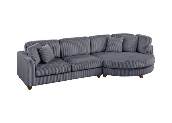 English Elm Contemporary 3pc Sectional Set with USB Charging, Corduroy Upholstery, Storage Ottoman & Pillows Dark Gray 69 L x 40 W x 23 H B011S01282
