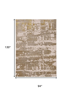 HomeRoots 3' Ivory Taupe and Gold Abstract Area Rug - Elegant, Durable Design for Modern Homes and Spaces 8' X 11' 375050