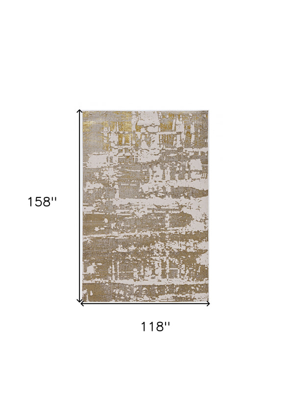 Homeroots 10' X 13' Ivory Gold Machine Woven Abstract Indoor Area Rug  Polypropylene 375051