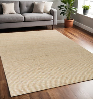 HomeRoots 5' Hand-Woven Tan and Ivory Area Rug - Artisan Crafted Wool & Jute for Timeless Comfort and Style 5' X 7' 375052