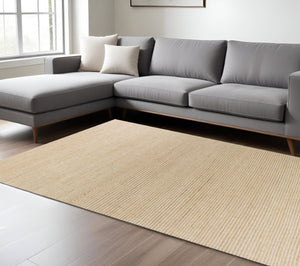 HomeRoots 8' Hand Woven Tan and Ivory Area Rug - Artisanal Charm, Soft Wool & Jute Blend for Cozy Spaces 8' X 11' 375054
