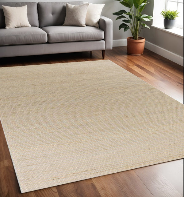 HomeRoots 5' Hand-Woven Tan and Ivory Area Rug - Artisan Crafted, Durable, and Ideal for Any Room Decor 5' X 7' 375055