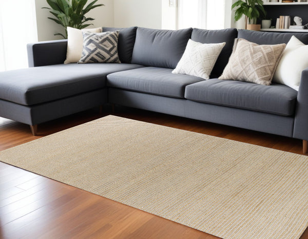 Homeroots 7' X 10' Tan And Ivory Wool Hand Woven Area Rug  Wool 375056