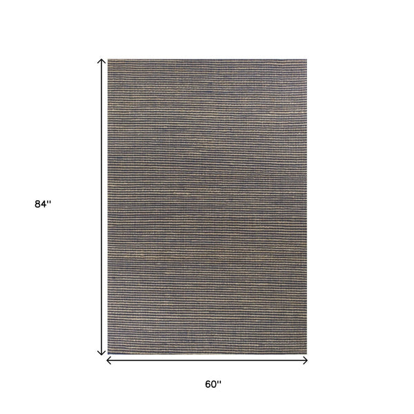 HomeRoots 5' Hand Woven Blue Wool Abstract Area Rug - Artisan Crafted, Cozy Texture, Unique Design for Homes 5' X 7' 375058
