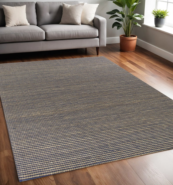 HomeRoots 5' Hand Woven Blue Wool Abstract Area Rug - Artisan Crafted, Cozy Texture, Unique Design for Homes 5' X 7' 375058