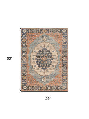 Homeroots 3' X 5' Blue Medallion Hand Woven Area Rug  Jute 375078