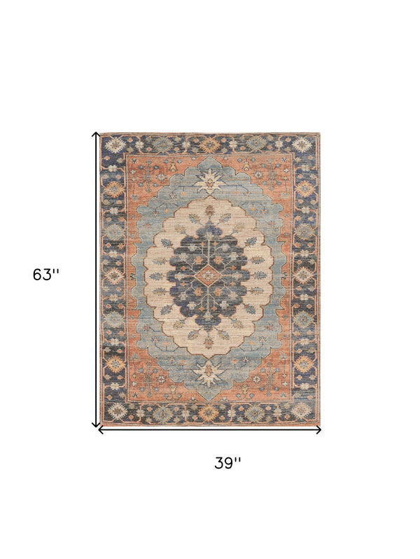Homeroots 3' X 5' Blue Medallion Hand Woven Area Rug  Jute 375078