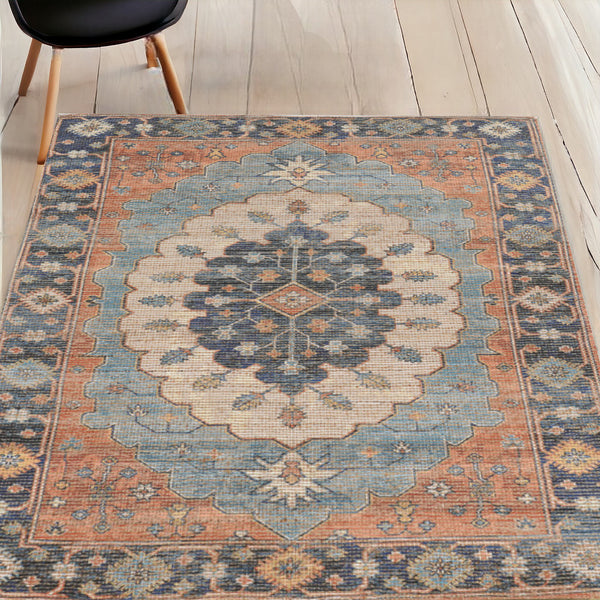 Homeroots 5' X 7' Blue Medallion Hand Woven Area Rug  Jute 375079