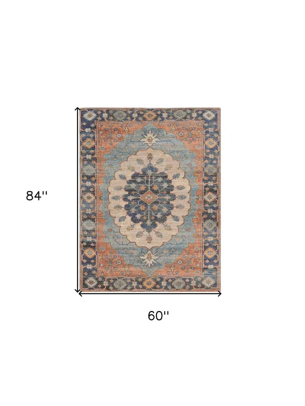 HomeRoots 5' Handcrafted Jute Medallion Area Rug in Blue, Orange, and Black - Rustic Charm for Any Space 5' X 7' 375079