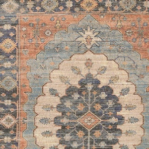 HomeRoots 8' Hand-Woven Medallion Area Rug in Blue, Orange, and Black - Timeless Charm for Any Room 8' X 10' 375080