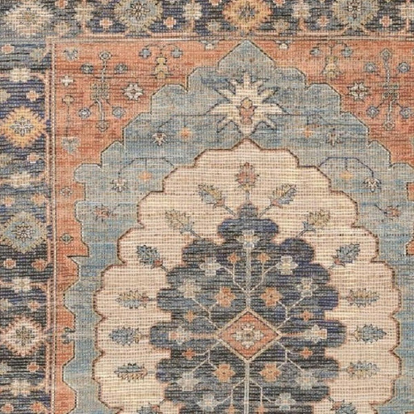 HomeRoots 8' Hand-Woven Medallion Area Rug in Blue, Orange, and Black - Timeless Charm for Any Room 8' X 10' 375080