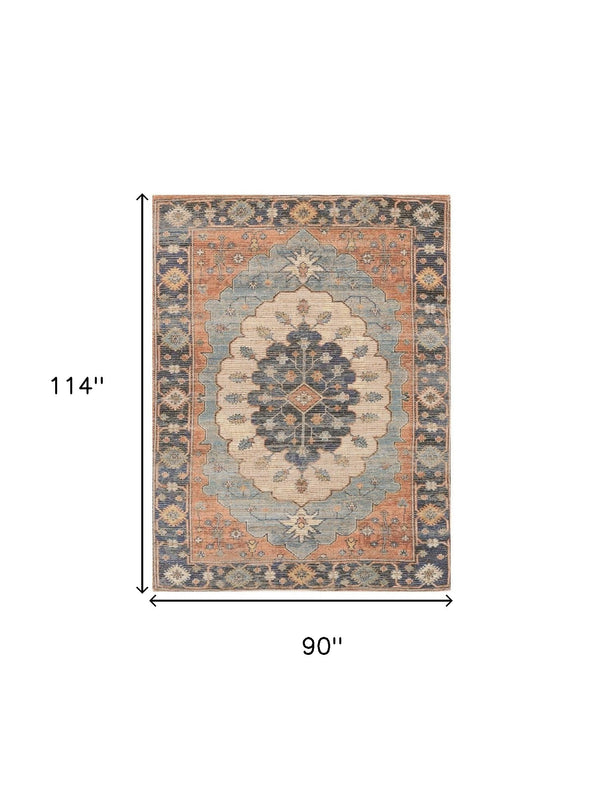 Homeroots 8' X 10' Blue Hand Woven Medallion Indoor Area Rug  Jute 375080