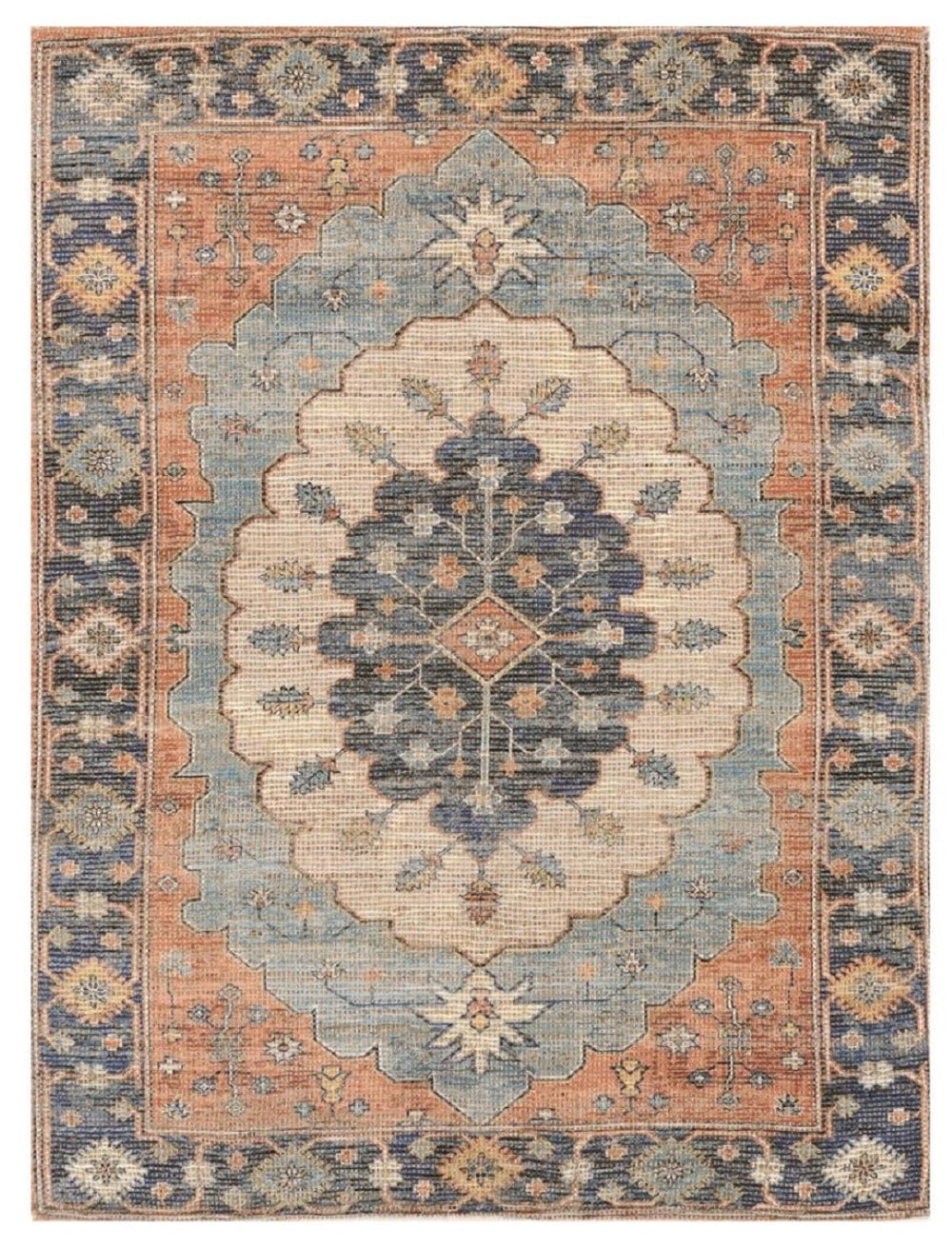 HomeRoots 8' Hand-Woven Medallion Area Rug in Blue, Orange, and Black - Timeless Charm for Any Room 8' X 10' 375080