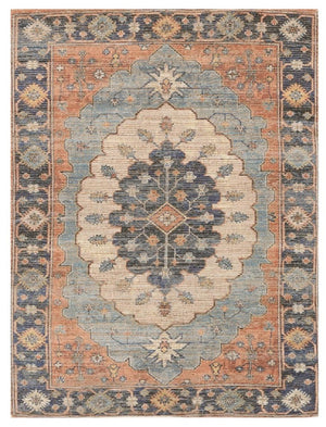 HomeRoots 8' Hand-Woven Medallion Area Rug in Blue, Orange, and Black - Timeless Charm for Any Room 8' X 10' 375080