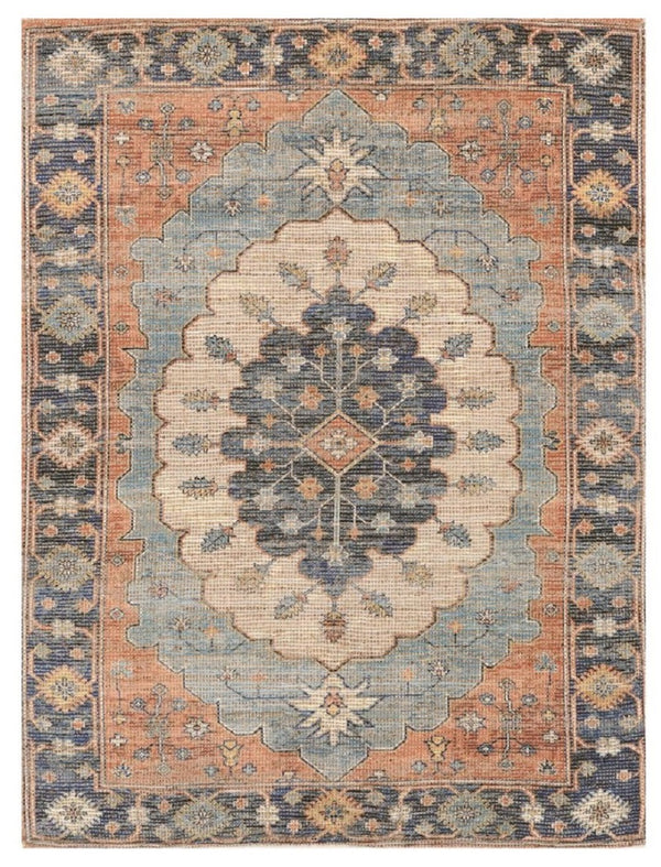 HomeRoots 8' Hand-Woven Medallion Area Rug in Blue, Orange, and Black - Timeless Charm for Any Room 8' X 10' 375080