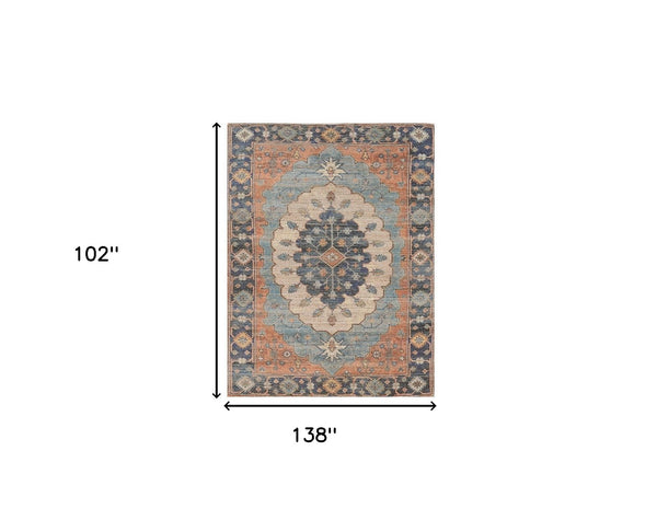 Homeroots 7' X 12' Blue Hand Woven Traditional Medallion Indoor Area Rug  Jute 375081