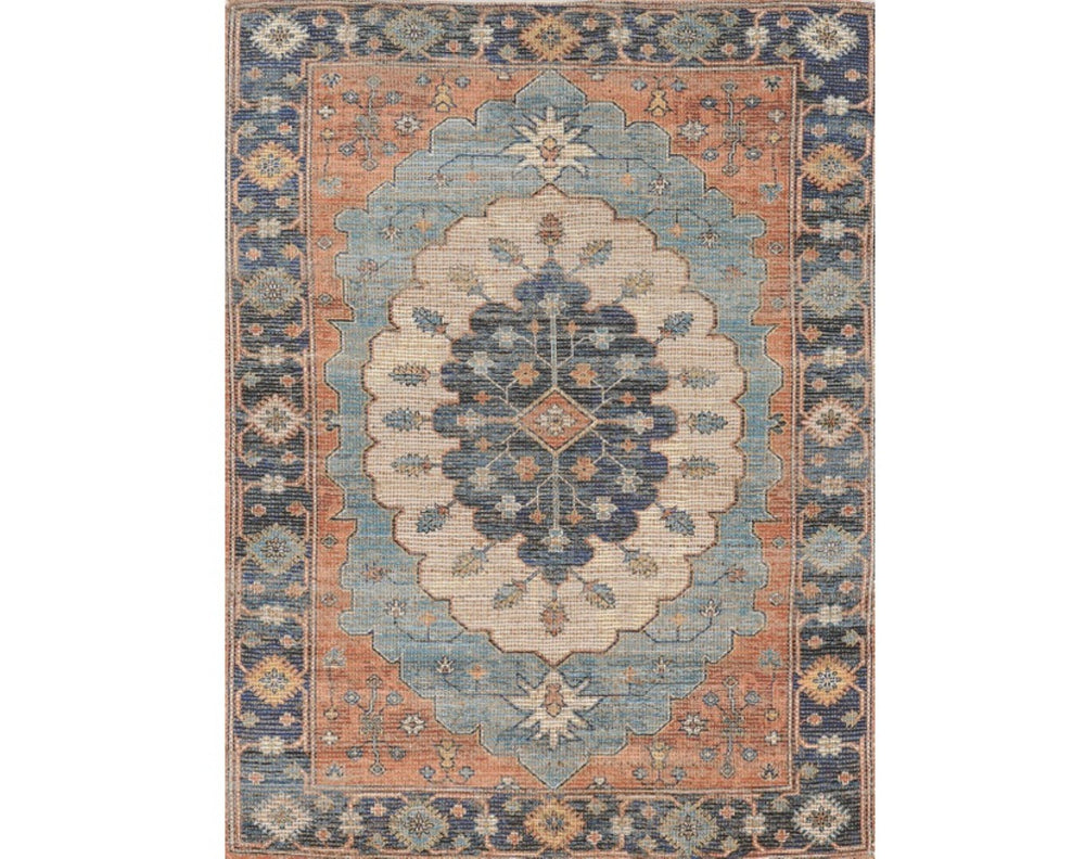 HomeRoots 9' Hand-Woven Jute Area Rug with Bold Blue, Orange, and Black Medallion Design for Cozy Spaces 9' X 12' 375081