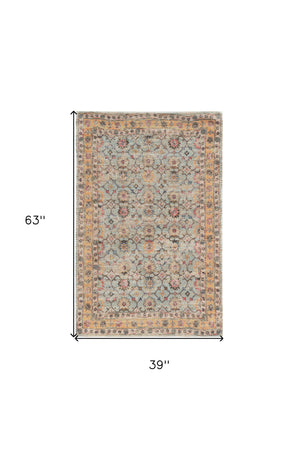 Homeroots 3' X 5' Green And Ivory Floral Hand Woven Area Rug  Jute 375083