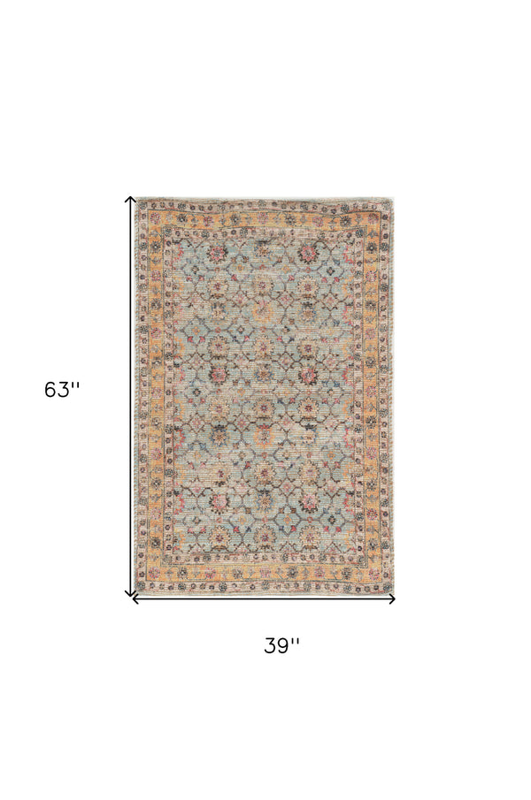 Homeroots 3' X 5' Green And Ivory Floral Hand Woven Area Rug  Jute 375083