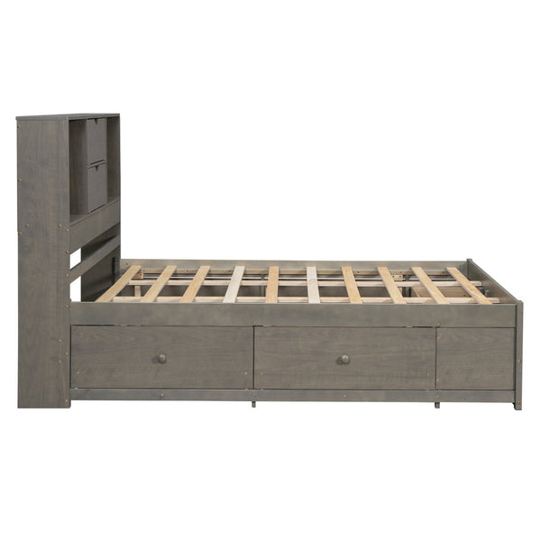 English Elm Queen Platform Bed Solid Pine Frame with Storage Headboard and Eight Organizer Drawers Gray GX000453AAE-1