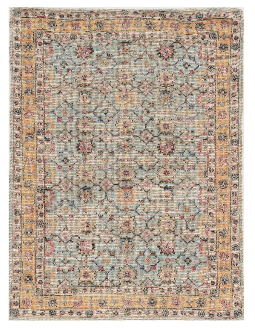 HomeRoots 5' Hand-Woven Jute Floral Area Rug in Blue and Beige – Timeless Charm for Any Room Décor 5' X 7' 375084