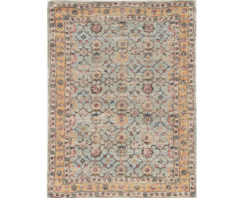 HomeRoots 9' Hand Woven Jute Floral Area Rug in Blue and Beige - Durable, Elegant Design for Any Room 9' X 12' 375086