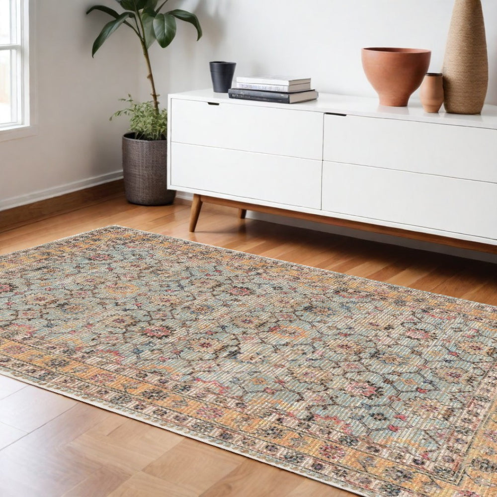 HomeRoots 9' Hand Woven Jute Floral Area Rug in Blue and Beige - Durable, Elegant Design for Any Room 9' X 12' 375086