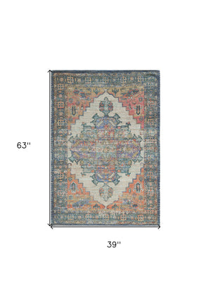 Homeroots 3' X 5' Teal Blue Medallion Hand Woven Distressed Area Rug  Jute 375088