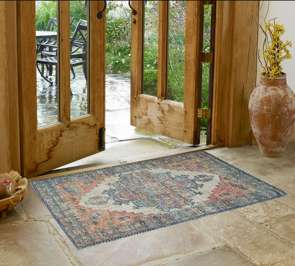 Homeroots 3' X 5' Teal Blue Medallion Hand Woven Distressed Area Rug  Jute 375088