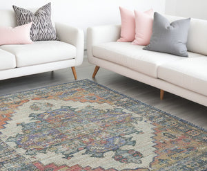 Homeroots 8' X 10' Blue Orange Hand Woven Diamond Medallion Indoor Area Rug  Jute 375090