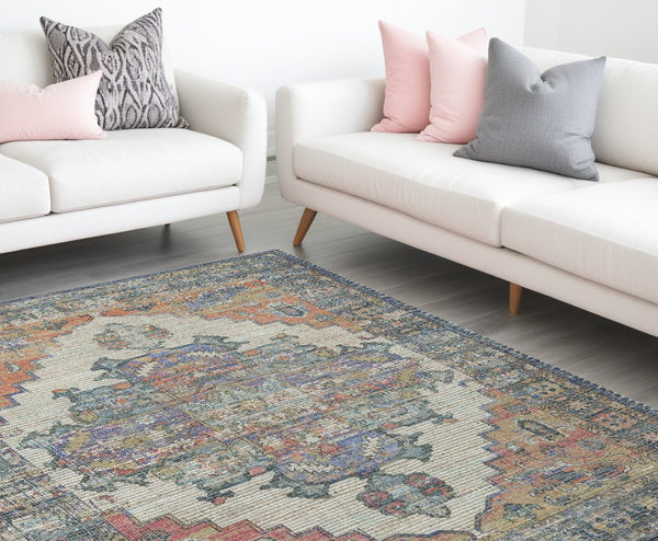 Homeroots 8' X 10' Blue Orange Hand Woven Diamond Medallion Indoor Area Rug  Jute 375090