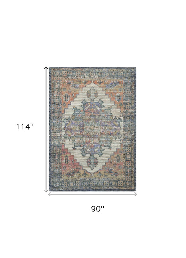 Homeroots 8' X 10' Blue Orange Hand Woven Diamond Medallion Indoor Area Rug  Jute 375090