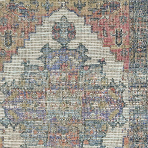 HomeRoots 8' Hand-Woven Distressed Medallion Area Rug in Blue, Brick Red & Brown - Timeless Charm for Your Home 8' X 10' 375090