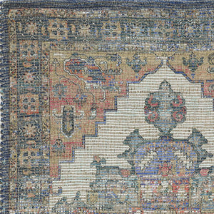 Homeroots 7' X 12' Blue Orange Hand Woven Traditional Medallion Indoor Area Rug  Jute 375091