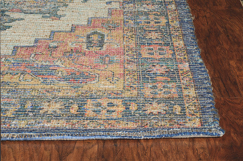 Homeroots 7' X 12' Blue Orange Hand Woven Traditional Medallion Indoor Area Rug  Jute 375091