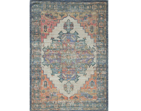 Homeroots 7' X 12' Blue Orange Hand Woven Traditional Medallion Indoor Area Rug  Jute 375091