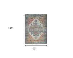 Homeroots 7' X 12' Blue Orange Hand Woven Traditional Medallion Indoor Area Rug  Jute 375091